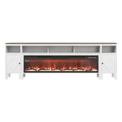 VEVOR Fireplace TV Stand, Farmhouse Fireplace TV Stand for TVs up to 100 inch, Farmhouse Entertainment Center with 60 inch Fireplace & Storage Drawers for Living Room Bedroom, Remote Control, White