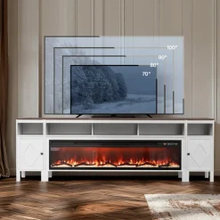 VEVOR Fireplace TV Stand, Farmhouse Fireplace TV Stand for TVs up to 100 inch, Farmhouse Entertainment Center with 60 inch Fireplace & Storage Drawers for Living Room Bedroom, Remote Control, White