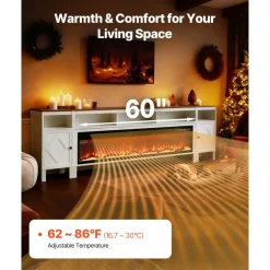 VEVOR Fireplace TV Stand, Farmhouse Fireplace TV Stand for TVs up to 100 inch, Farmhouse Entertainment Center with 60 inch Fireplace & Storage Drawers for Living Room Bedroom, Remote Control, White
