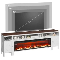 VEVOR Fireplace TV Stand, Farmhouse Fireplace TV Stand for TVs up to 100 inch, Farmhouse Entertainment Center with 60 inch Fireplace & Storage Drawers for Living Room Bedroom, Remote Control, White
