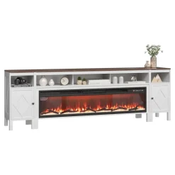 VEVOR Fireplace TV Stand, Farmhouse Fireplace TV Stand for TVs up to 100 inch, Farmhouse Entertainment Center with 60 inch Fireplace & Storage Drawers for Living Room Bedroom, Remote Control, White