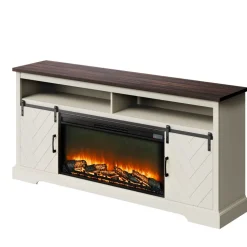 VEVOR Fireplace TV Stand, Farmhouse Fireplace TV Stand for TVs up to 80 inch, Farmhouse Entertainment Center with 36 inch Fireplace & LED Lights, Electric Fireplaces for Living Room Bedroom, White