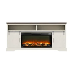 VEVOR Fireplace TV Stand, Farmhouse Fireplace TV Stand for TVs up to 80 inch, Farmhouse Entertainment Center with 36 inch Fireplace & LED Lights, Electric Fireplaces for Living Room Bedroom, White
