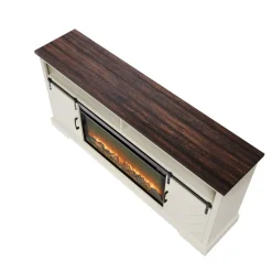 VEVOR Fireplace TV Stand, Farmhouse Fireplace TV Stand for TVs up to 80 inch, Farmhouse Entertainment Center with 36 inch Fireplace & LED Lights, Electric Fireplaces for Living Room Bedroom, White