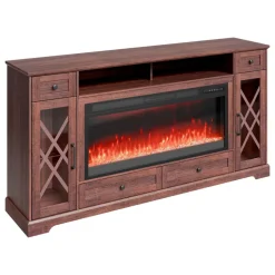 VEVOR 80" Fireplace TV Stand, Media Storage Corner with 42" Fireplace, Storage Drawers & Cabinets, Pastoral TV Console Table with 20 LED Lights, Remote Control and Timer for Living Room, Brown