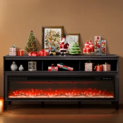 VEVOR 80" Fireplace TV Stand, Media Storage Corner with 60" Fireplace, Storage Drawers & Cabinets, Industrial Style TV Console Table with 20 Flames, Remote Control & Timer for Living Room, Black