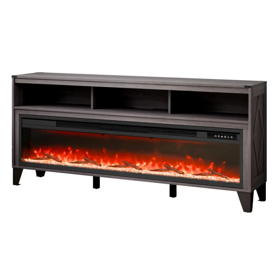 VEVOR 80" Fireplace TV Stand, Media Storage Corner with 60" Fireplace, Storage Drawers & Cabinets, Industrial Style TV Console Table with 20 Flames, Remote Control & Timer for Living Room, Black