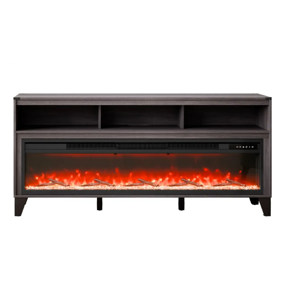 VEVOR 80" Fireplace TV Stand, Media Storage Corner with 60" Fireplace, Storage Drawers & Cabinets, Industrial Style TV Console Table with 20 Flames, Remote Control & Timer for Living Room, Black