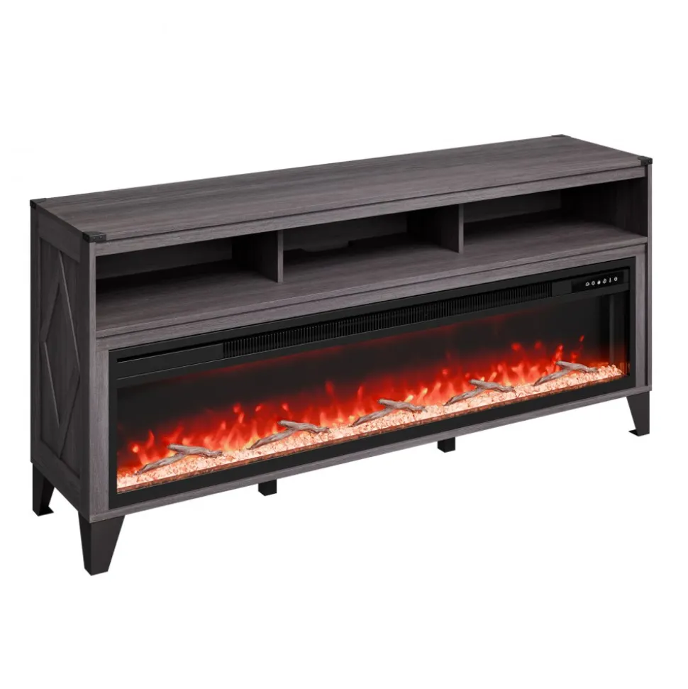 VEVOR 80" Fireplace TV Stand, Media Storage Corner with 60" Fireplace, Storage Drawers & Cabinets, Industrial Style TV Console Table with 20 Flames, Remote Control & Timer for Living Room, Black