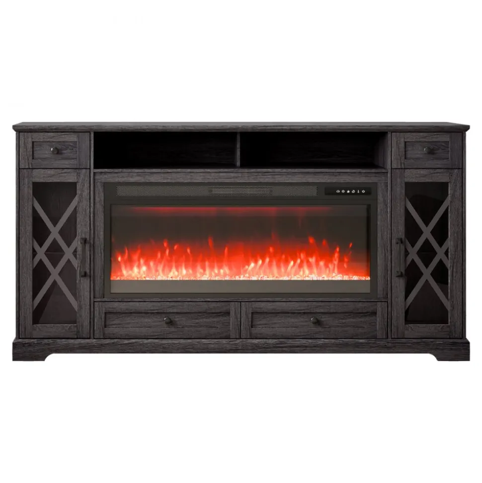 VEVOR 80" Fireplace TV Stand, Media Storage Corner with 42" Fireplace, Storage Drawers & Cabinets, Pastoral TV Console Table with 20 LED Lights, Remote Control and Timer for Living Room, Grey