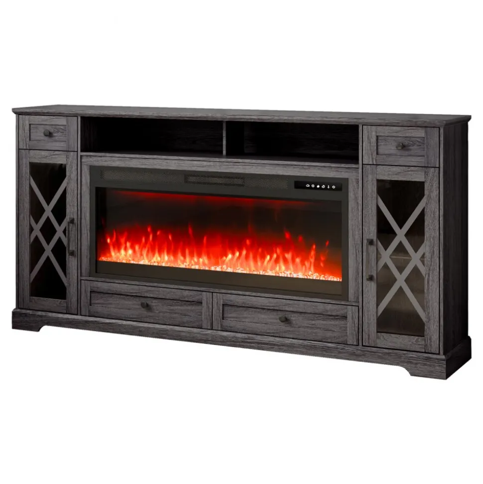 VEVOR 80" Fireplace TV Stand, Media Storage Corner with 42" Fireplace, Storage Drawers & Cabinets, Pastoral TV Console Table with 20 LED Lights, Remote Control and Timer for Living Room, Grey