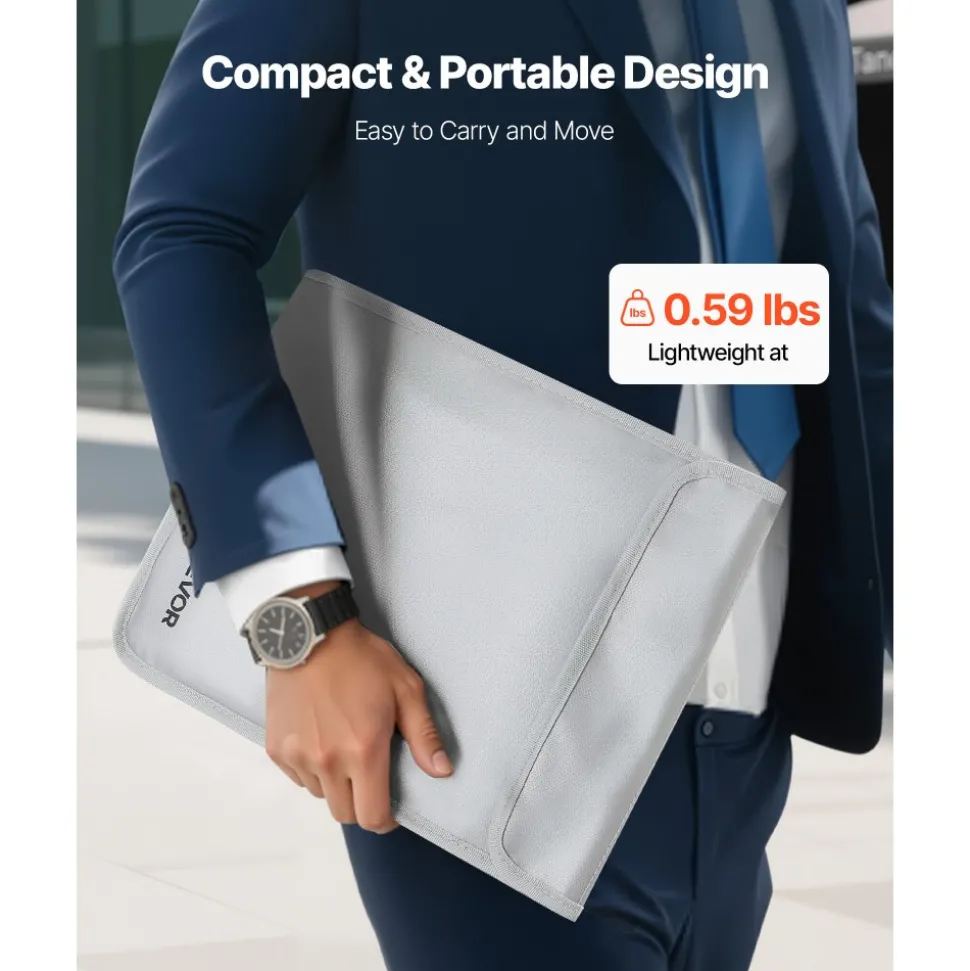 VEVOR Fireproof Document Bag, 2192 ℉ Heat Insulated Fireproof & Waterproof Bag with Smooth Zipper, Portable File Storage Organizer Home Office Travel Use, for Passports, Important Documents, Files