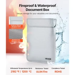 VEVOR Fireproof Document Bag, 2192 ℉ Heat Insulated Fireproof & Waterproof Bag with Smooth Zipper, Portable File Storage Organizer Home Office Travel Use, for Passports, Important Documents, Files