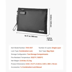 VEVOR Fireproof Document Bag, 1832 ℉ Heat Insulated Fireproof & Waterproof Bag, Portable Multi-Layer File Storage Security Organizer Home Office Travel Use, for Passports, Important Documents, Files