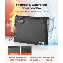 VEVOR Fireproof Document Bag, 1832 ℉ Heat Insulated Fireproof & Waterproof Bag, Portable Multi-Layer File Storage Security Organizer Home Office Travel Use, for Passports, Important Documents, Files