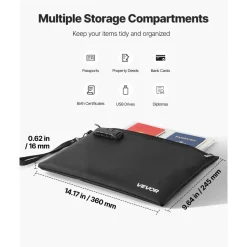 VEVOR Fireproof Document Bag, 1832 ℉ Heat Insulated Fireproof & Waterproof Bag, Portable Multi-Layer File Storage Security Organizer Home Office Travel Use, for Passports, Important Documents, Files