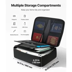 VEVOR Fireproof Document Box, 1832 ℉ Heat Insulated Fireproof & Waterproof Box with Lock, Portable Multi-Layer Home Office Travel File Storage Organizer, for Passports, Important Documents, Files