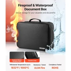 VEVOR Fireproof Document Box, 1832 ℉ Heat Insulated Fireproof & Waterproof Box with Lock, Portable Multi-Layer Home Office Travel File Storage Organizer, for Passports, Important Documents, Files