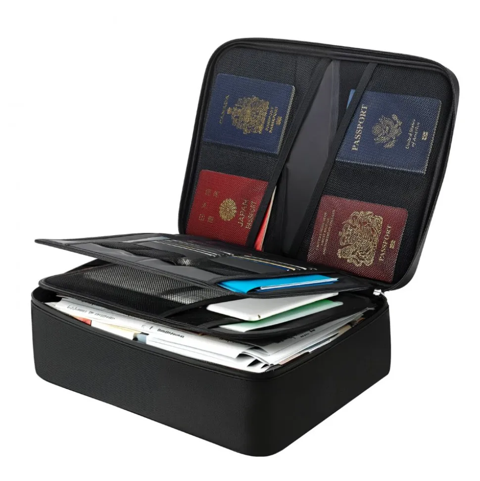 VEVOR Fireproof Document Box, 1832 ℉ Heat Insulated Fireproof & Waterproof Box with Lock, Portable Multi-Layer Home Office Travel File Storage Organizer, for Passports, Important Documents, Files