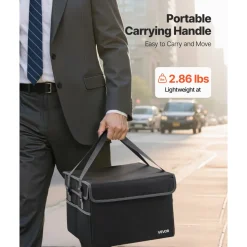 VEVOR Fireproof Document Box, 1832 ℉ Heat Insulated Fireproof & Waterproof Box, Space-Saving and Foldable Design, Portable Home Office Travel File Organizer, for Passports, Important Documents, Files