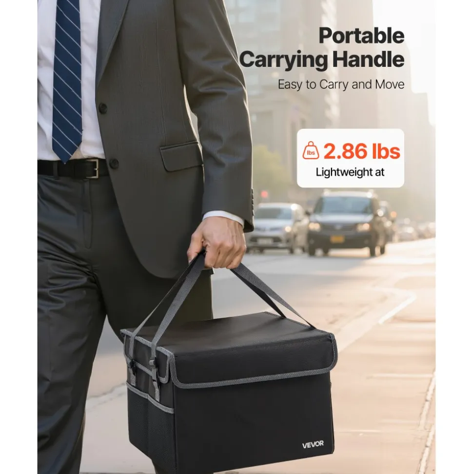 VEVOR Fireproof Document Box, 1832 ℉ Heat Insulated Fireproof & Waterproof Box, Space-Saving and Foldable Design, Portable Home Office Travel File Organizer, for Passports, Important Documents, Files