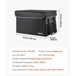 VEVOR Fireproof Document Box, 1832 ℉ Heat Insulated Fireproof & Waterproof Box, Space-Saving and Foldable Design, Portable Home Office Travel File Organizer, for Passports, Important Documents, Files