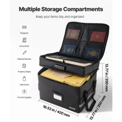 VEVOR Fireproof Document Box, 1832 ℉ Heat Insulated Fireproof & Waterproof Box with Lock, Portable Two-Layer File Storage Organizer Home Office Travel Use, for Passports, Important Documents, Files