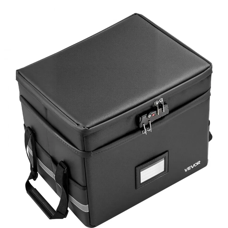 VEVOR Fireproof Document Box, 1832 ℉ Heat Insulated Fireproof & Waterproof Box with Lock, Portable Two-Layer File Storage Organizer Home Office Travel Use, for Passports, Important Documents, Files