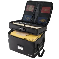 VEVOR Fireproof Document Box, 1832 ℉ Heat Insulated Fireproof & Waterproof Box with Lock, Portable Two-Layer File Storage Organizer Home Office Travel Use, for Passports, Important Documents, Files