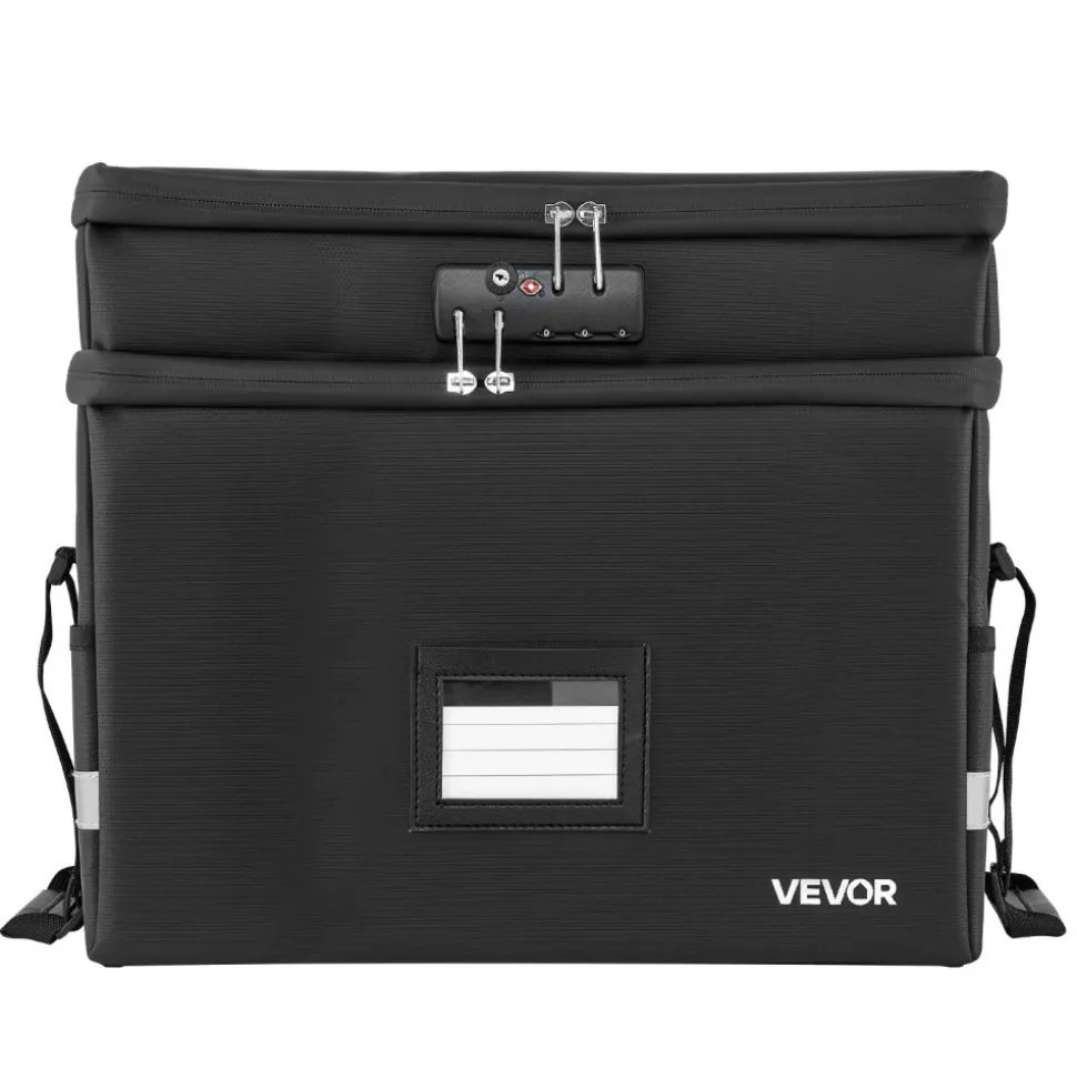 VEVOR Fireproof Document Box, 1832 ℉ Heat Insulated Fireproof & Waterproof Box with Lock, Portable Two-Layer File Storage Organizer Home Office Travel Use, for Passports, Important Documents, Files
