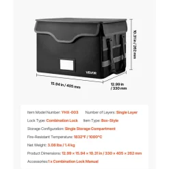 VEVOR Fireproof Document Box, 1832 ℉ Heat Insulated Fireproof & Waterproof Box with Lock, Portable File Storage Security Organizer Home Office Travel Use, for Passports, Important Documents & Files