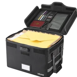 VEVOR Fireproof Document Box, 1832 ℉ Heat Insulated Fireproof & Waterproof Box with Lock, Portable File Storage Security Organizer Home Office Travel Use, for Passports, Important Documents & Files