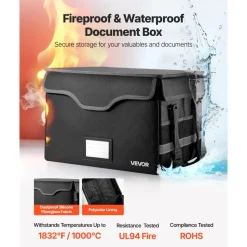 VEVOR Fireproof Document Box, 1832 ℉ Heat Insulated Fireproof & Waterproof Box with Lock, Portable File Storage Security Organizer Home Office Travel Use, for Passports, Important Documents & Files