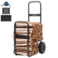 VEVOR Firewood Log Cart, 250 lbs Capacity, Outdoor and Indoor Wood Rack Storage Mover with PU Wheels & Waterproof Cloth, Heavy Duty Steel Dolly Hauler, Firewood Carrier for Fireplace, Fire Pit, Black