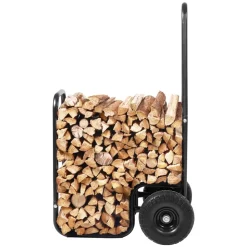 VEVOR Firewood Log Cart, 250 lbs Capacity, Outdoor and Indoor Wood Rack Storage Mover with PU Wheels & Waterproof Cloth, Heavy Duty Steel Dolly Hauler, Firewood Carrier for Fireplace, Fire Pit, Black