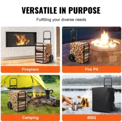 VEVOR Firewood Log Cart, 250 lbs Capacity, Outdoor and Indoor Wood Rack Storage Mover with PU Wheels & Waterproof Cloth, Heavy Duty Steel Dolly Hauler, Firewood Carrier for Fireplace, Fire Pit, Black