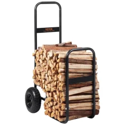 VEVOR Firewood Log Cart, 250 lbs Load Capacity, Outdoor and Indoor Wood Rack Storage Mover with Pneumatic Rubber Wheels, Heavy Duty Steel Dolly Hauler, Firewood Carrier for Fireplace, Fire Pit, Black