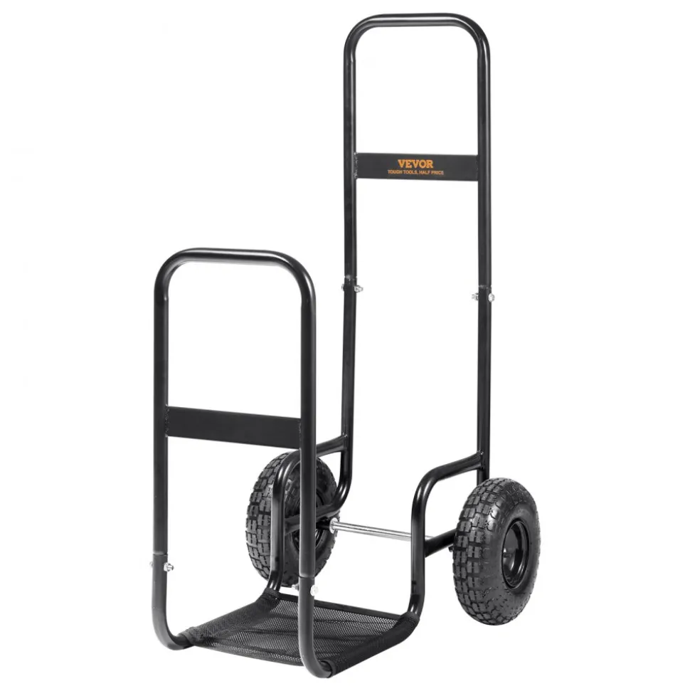 VEVOR Firewood Log Cart, 250 lbs Load Capacity, Outdoor and Indoor Wood Rack Storage Mover with Pneumatic Rubber Wheels, Heavy Duty Steel Dolly Hauler, Firewood Carrier for Fireplace, Fire Pit, Black