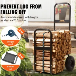 VEVOR Firewood Log Cart, 250 lbs Load Capacity, Outdoor and Indoor Wood Rack Storage Mover with Pneumatic Rubber Wheels, Heavy Duty Steel Dolly Hauler, Firewood Carrier for Fireplace, Fire Pit, Black