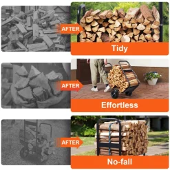 VEVOR Firewood Log Cart, 250 lbs Load Capacity, Outdoor and Indoor Wood Rack Storage Mover with Pneumatic Rubber Wheels, Heavy Duty Steel Dolly Hauler, Firewood Carrier for Fireplace, Fire Pit, Black