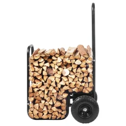 VEVOR Firewood Log Cart, 250 lbs Load Capacity, Outdoor and Indoor Wood Rack Storage Mover with Pneumatic Rubber Wheels, Heavy Duty Steel Dolly Hauler, Firewood Carrier for Fireplace, Fire Pit, Black
