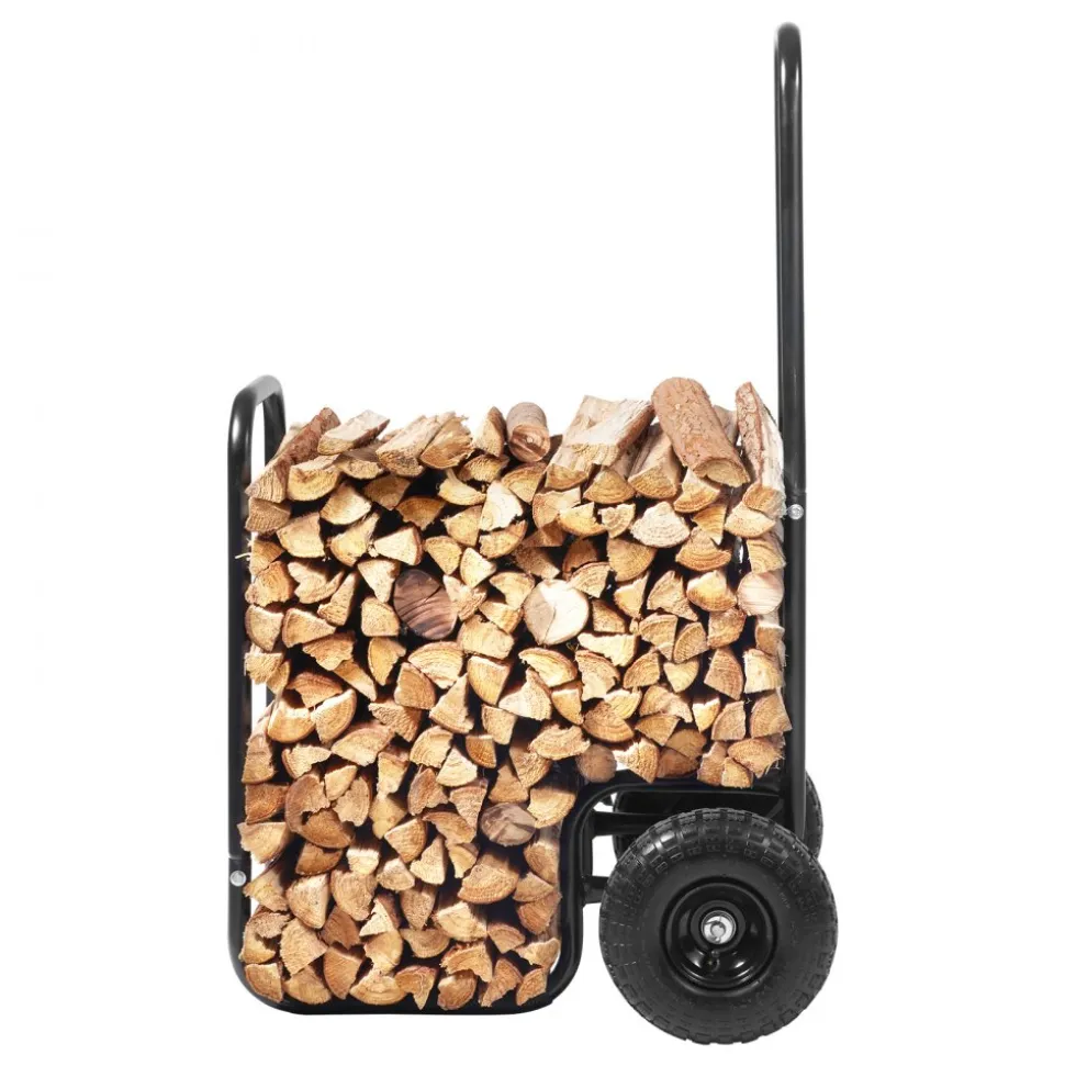 VEVOR Firewood Log Cart, 250 lbs Load Capacity, Outdoor and Indoor Wood Rack Storage Mover with Pneumatic Rubber Wheels, Heavy Duty Steel Dolly Hauler, Firewood Carrier for Fireplace, Fire Pit, Black