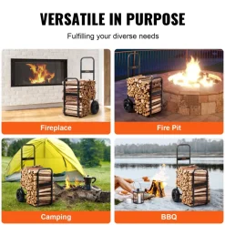 VEVOR Firewood Log Cart, 250 lbs Load Capacity, Outdoor and Indoor Wood Rack Storage Mover with Pneumatic Rubber Wheels, Heavy Duty Steel Dolly Hauler, Firewood Carrier for Fireplace, Fire Pit, Black