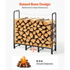 VEVOR Firewood Rack 4ft 1/4 Cord Heavy Duty Outdoor Wood Storage Holder, for Fireplace Patio Deck, 550 lbs Load Capacity, Carbon Steel Frame Fire Log Stacker Stand, Metal Wood Pile Organizer, Black