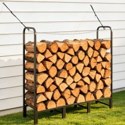 VEVOR Firewood Rack 4ft 1/4 Cord Heavy Duty Outdoor Wood Storage Holder, for Fireplace Patio Deck, 550 lbs Load Capacity, Carbon Steel Frame Fire Log Stacker Stand, Metal Wood Pile Organizer, Black