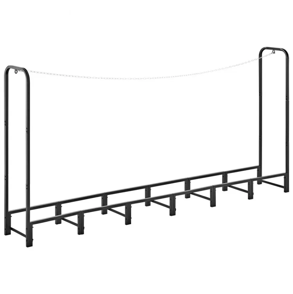 VEVOR Firewood Rack 8ft 1/2 Cord Heavy Duty Outdoor Wood Storage Holder, for Fireplace Patio Deck, 1100 lbs Load Capacity, Carbon Steel Frame Fire Log Stacker Stand, Metal Wood Pile Organizer, Black