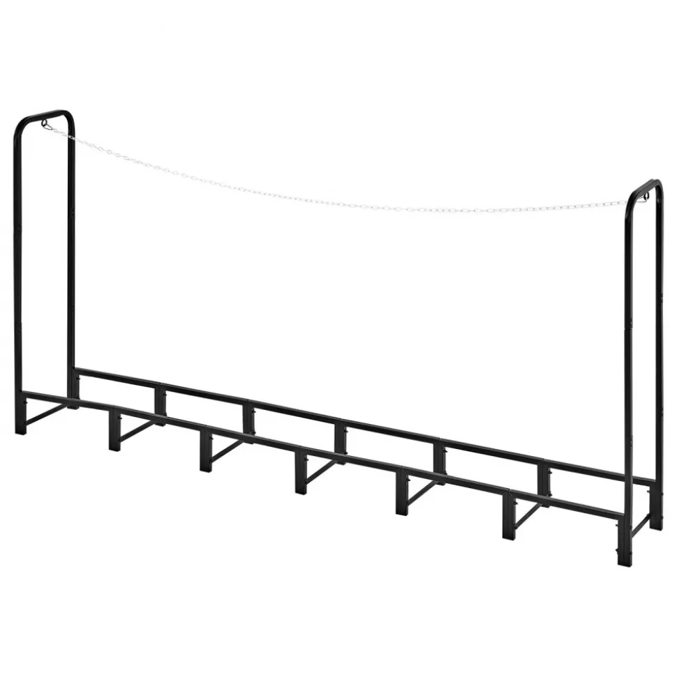 VEVOR Firewood Rack 8ft 1/2 Cord Heavy Duty Outdoor Wood Storage Holder, for Fireplace Patio Deck, 1100 lbs Load Capacity, Carbon Steel Frame Fire Log Stacker Stand, Metal Wood Pile Organizer, Black