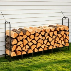 VEVOR Firewood Rack 8ft 1/2 Cord Heavy Duty Outdoor Wood Storage Holder, for Fireplace Patio Deck, 1100 lbs Load Capacity, Carbon Steel Frame Fire Log Stacker Stand, Metal Wood Pile Organizer, Black