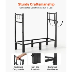 VEVOR Firewood Rack 15.75 Inch Heavy Duty Indoor Fire Wood Storage Holder, for Fireplace Patio Deck, 550 lbs Load Capacity, 2-Tier Storage Space, Log Stacker Stand Metal Wood Pile Organizer, Black
