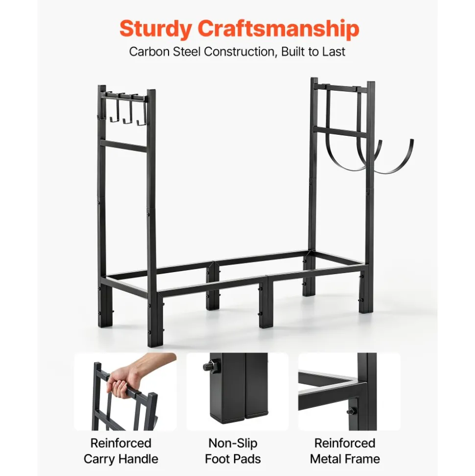 VEVOR Firewood Rack 15.75 Inch Heavy Duty Indoor Fire Wood Storage Holder, for Fireplace Patio Deck, 550 lbs Load Capacity, 2-Tier Storage Space, Log Stacker Stand Metal Wood Pile Organizer, Black